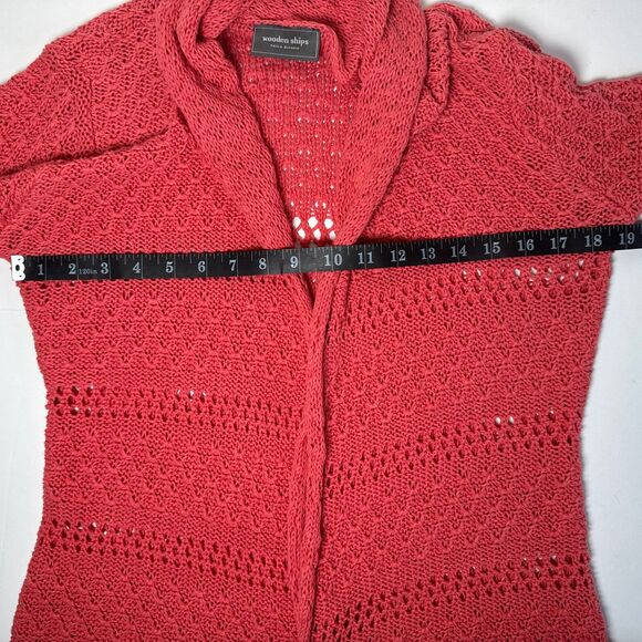 Wooden Ships Open Knit Cardigan Sweater M/L Salmon Red Boho Lightweight Layering - Picture 9 of 11